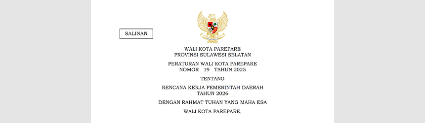Peraturan Wali Kota Parepare Nomor 19 Tahun 2025 tentang Rencana Kerja Pemerintah Daerah Tahun 2026