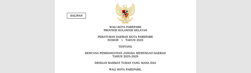 Peraturan Daerah Kota Parepare Nomor 1 Tahun 2025 tentang Rencana Pembangunan Jangka Menengah Daerah Tahun 2025 – 2029