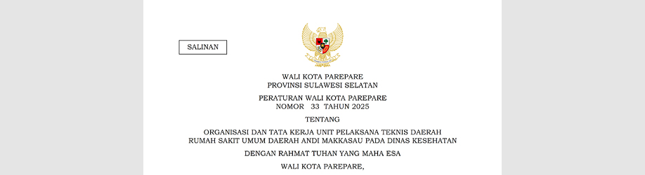Peraturan Wali Kota Parepare Nomor 33 Tahun 2025 tentang Organisasi dan Tata Kerja Unit Pelaksana Teknis Daerah Rumah Sakit Umum Daerah Andi Makkasau pada Dinas Kesehatan